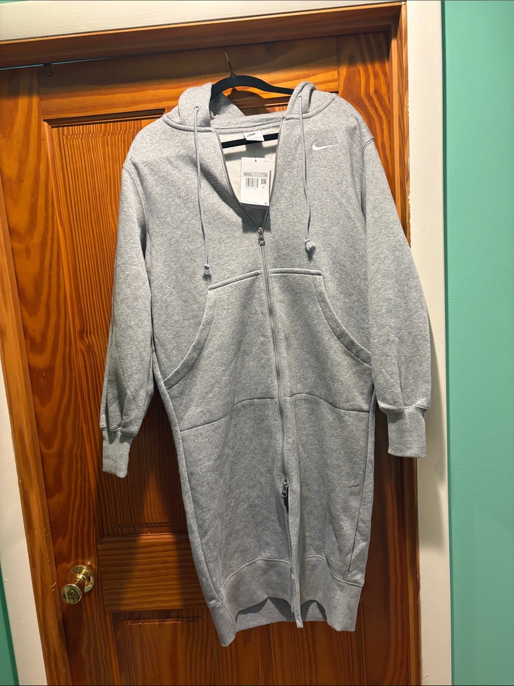 Nike Gray Longline Full-Zip Hooded Sweatshirt Jacket